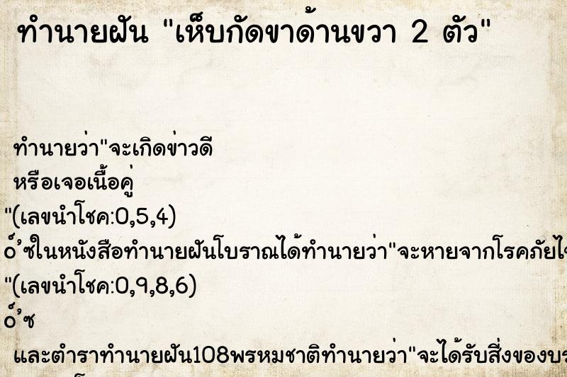 ทำนายฝันทำนายฝันเห็บกัดขาด้านขวา2ตัว